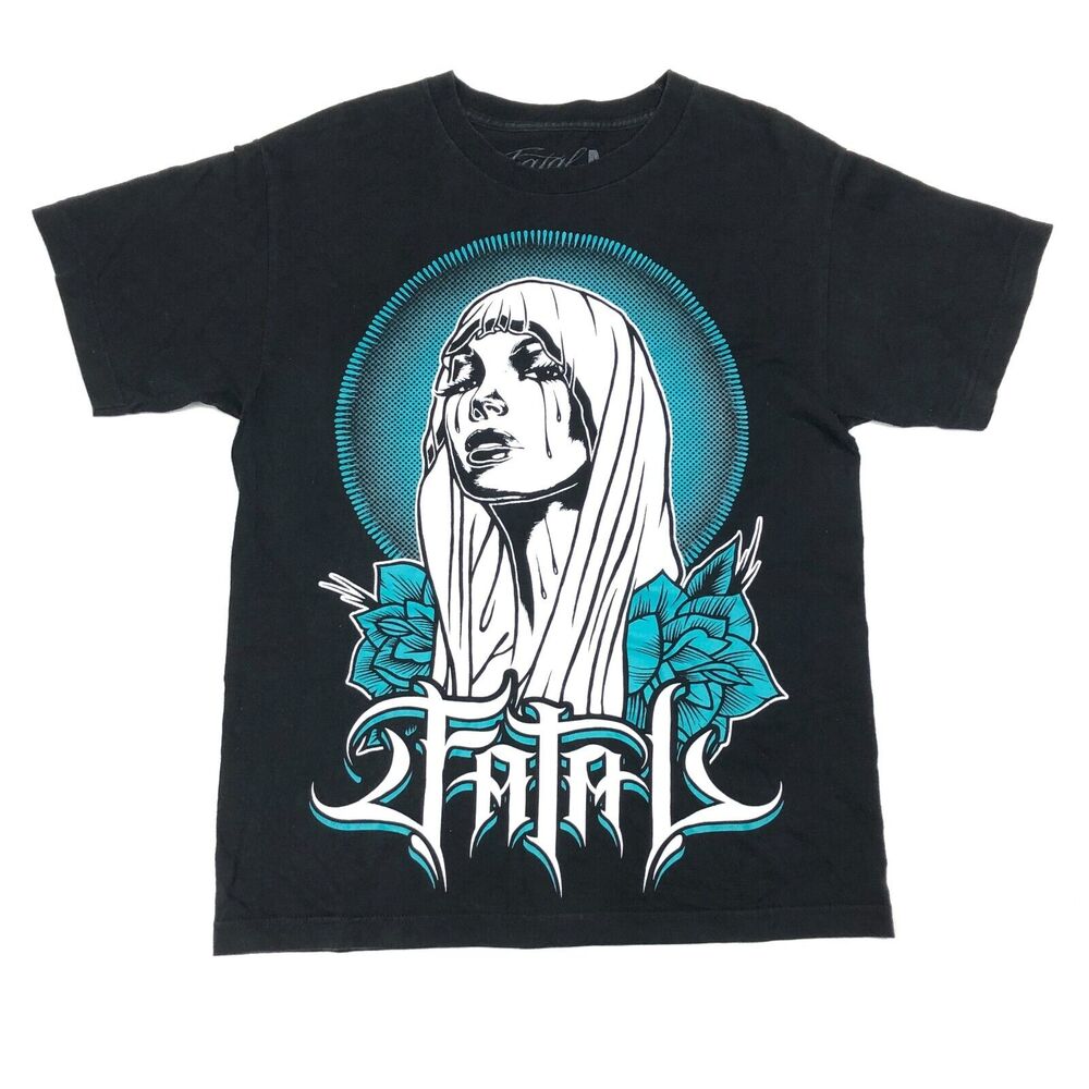 Fatal Clothing Women Face Tattoo Art Style Tee T shirt size Medium M B3